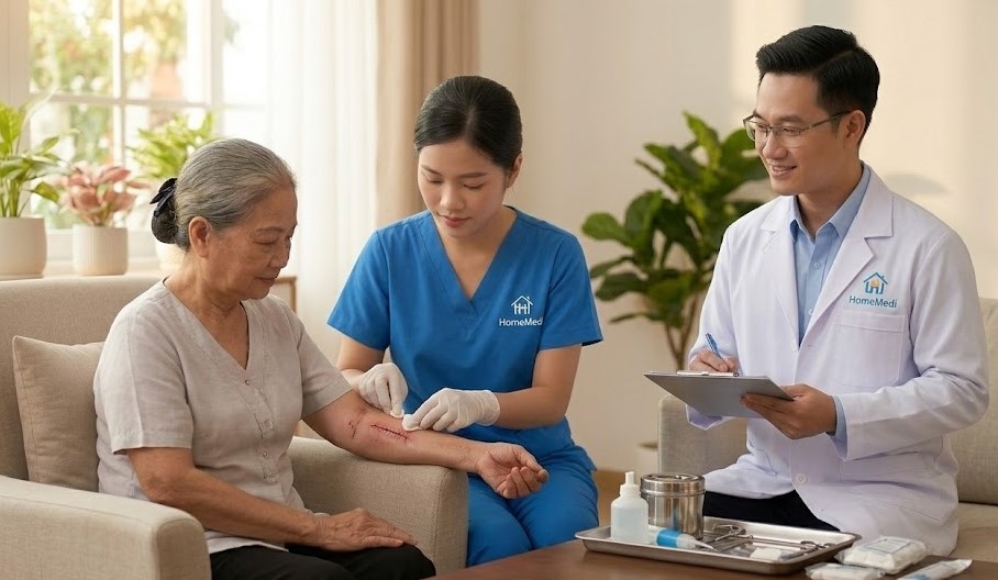 thay băng rửa vết thương tại nhà, chăm sóc vết thương tại gia