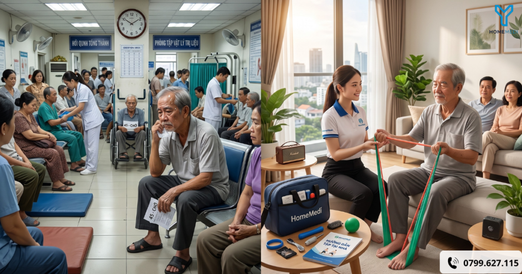 được KTV HomeMedi hướng dẫn tập luyện 1-1 thư thái tại nhà.