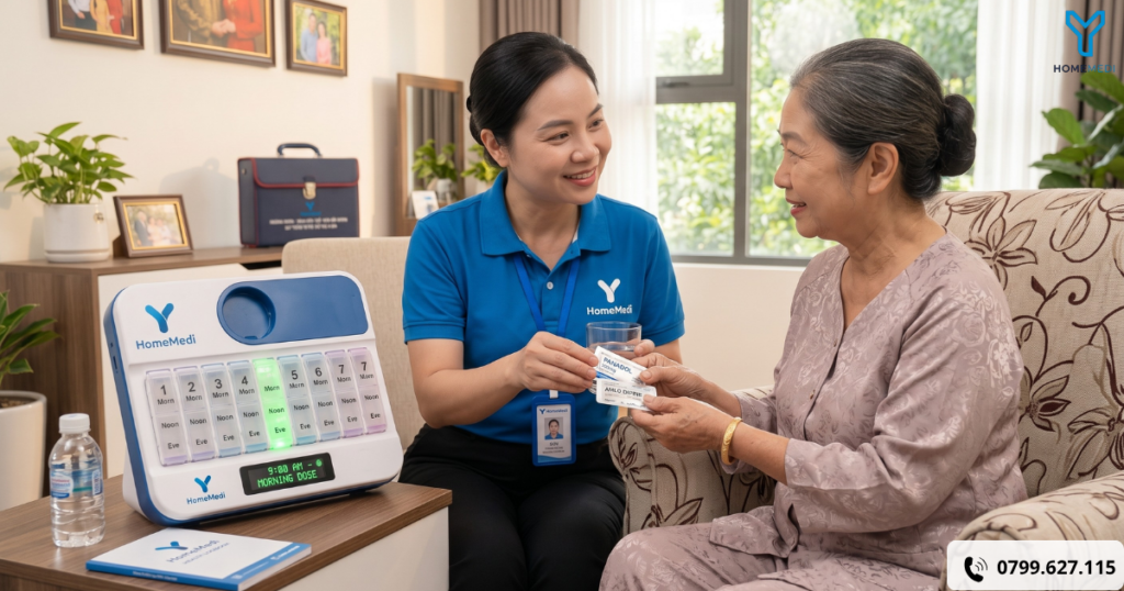 con cái vẫn dễ dàng theo dõi sát sao tình trạng sức khỏe của cha mẹ qua hệ thống bệnh án điện tử bảo mật của HomeMedi.