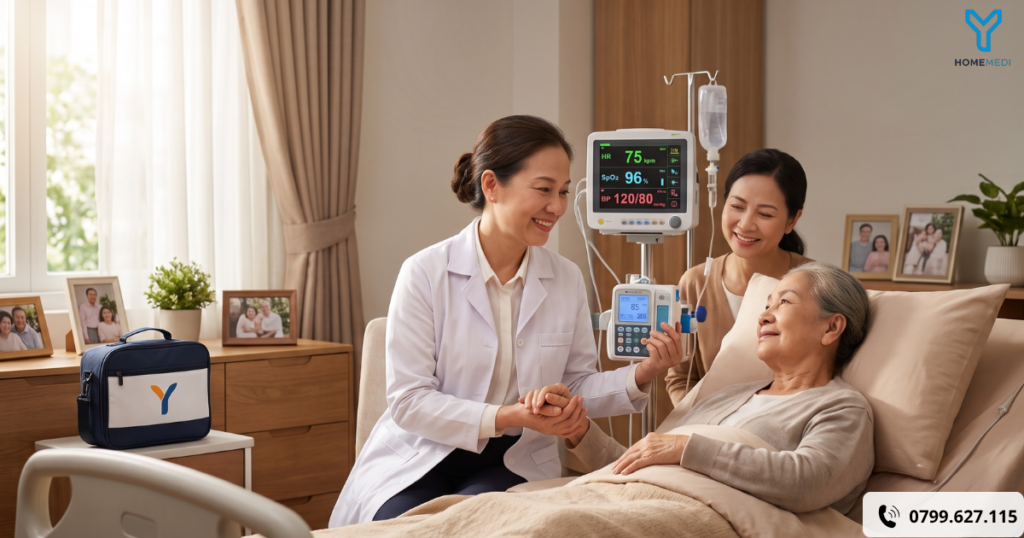 Bác sĩ gia đình HomeMedi đang ân cần thăm khám