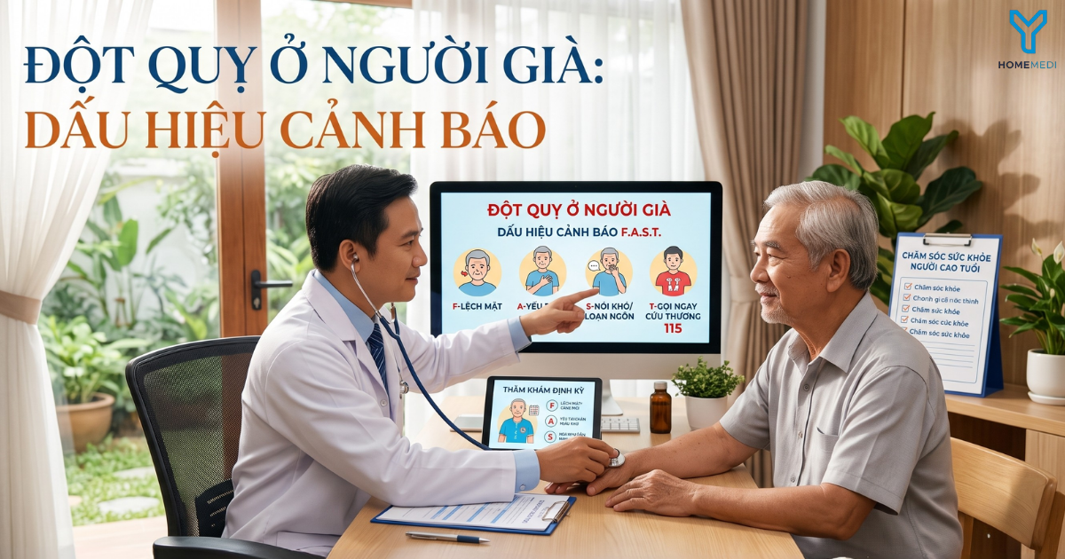 Đột quỵ ở người già là mối nguy hiểm rình rập tuổi xế chiều. Tìm hiểu ngay dấu hiệu cảnh báo F.A.S.T và giải pháp phòng ngừa chủ động cùng Bác sĩ gia đình HomeMedi